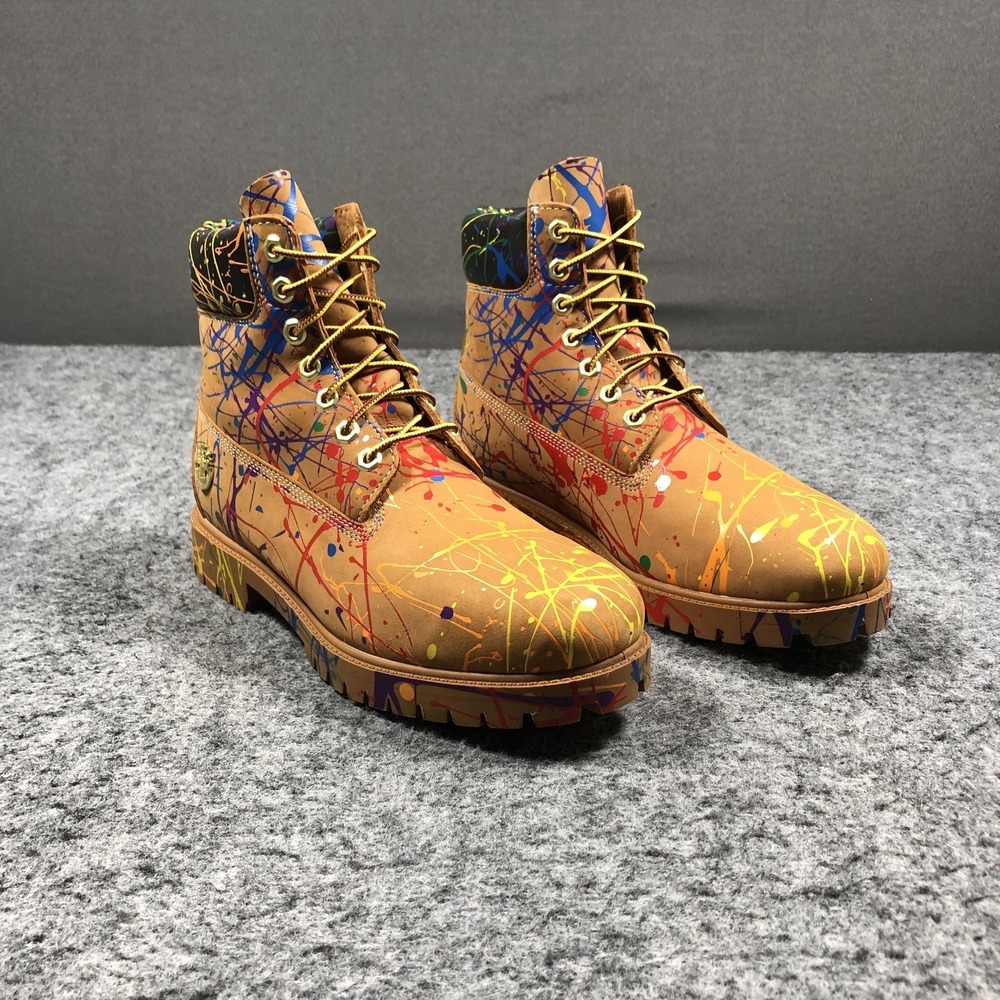 Timberland Combat Boots Mens 10.5 Paint Splatter Nubuck Lace Up A5MJX EUC‎